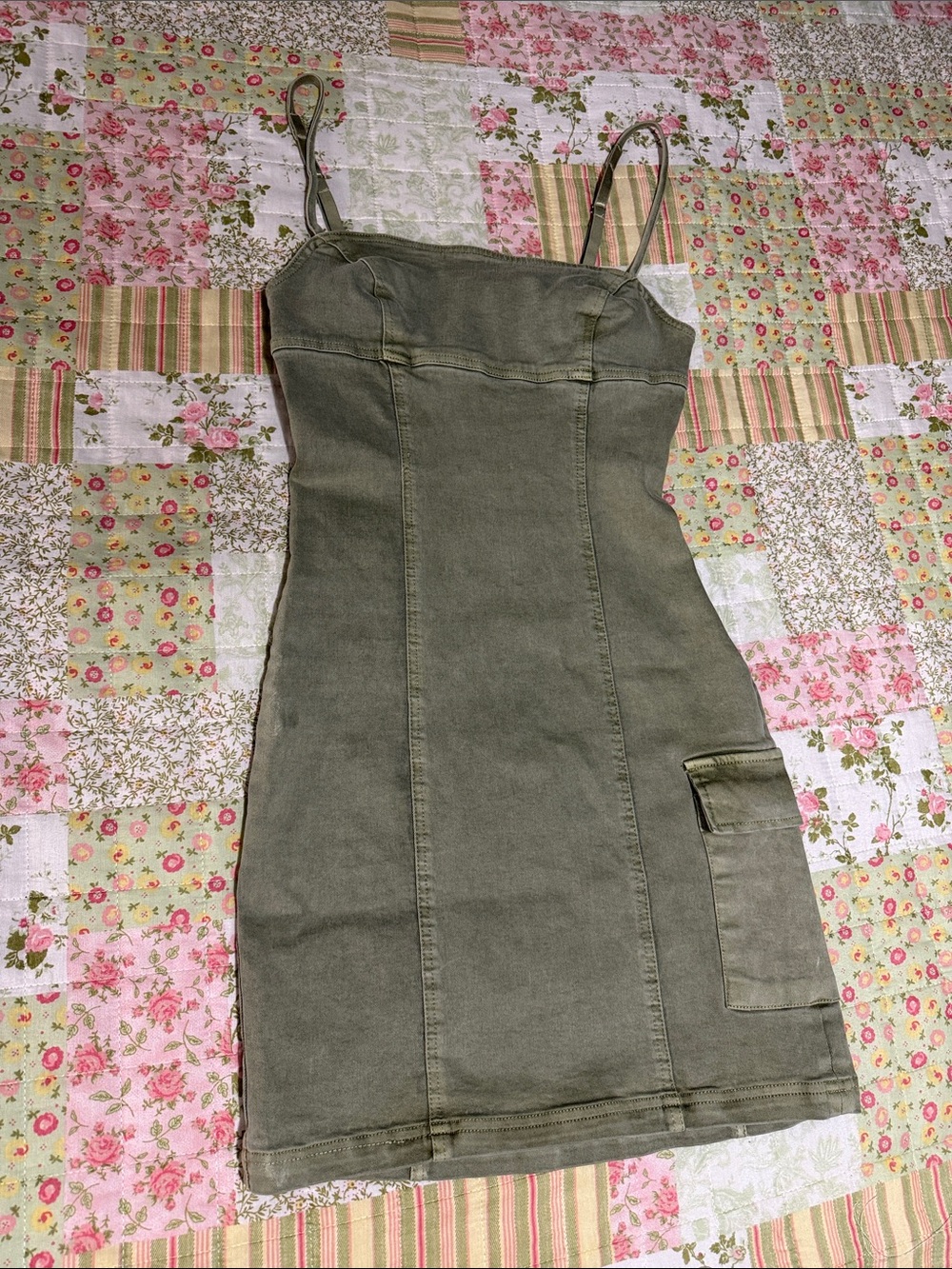 Urban Outfitters Olive Green Adjustable Spaghetti-Strap Mini BodyCon Dress